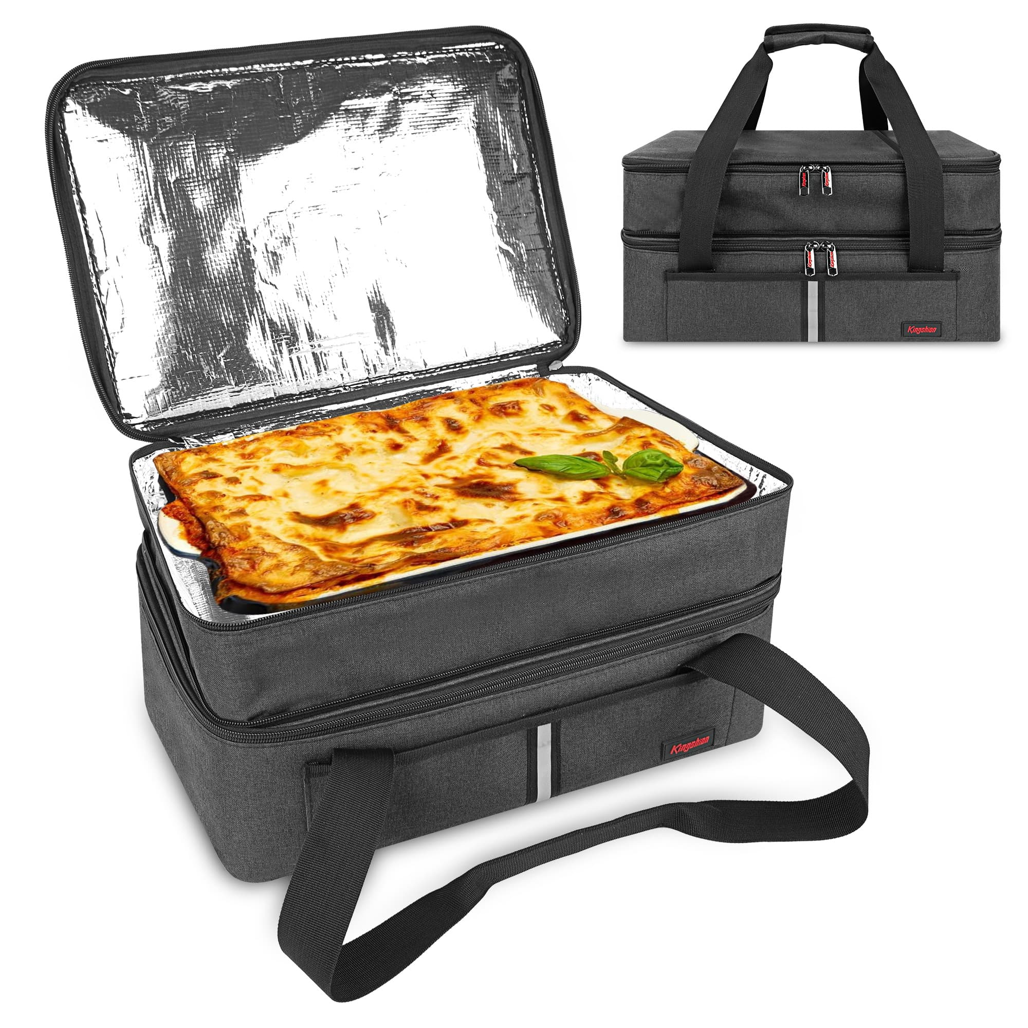 Double Decker Insulated Casserole Carrier for Hot or Cold Food, Expandable Thermal Food Carrier, Lasagna Holder Tote for Potluck Parties, Picnic, Cookouts, Beach Fits 9"x13" and 11"x15" Baking Dish
