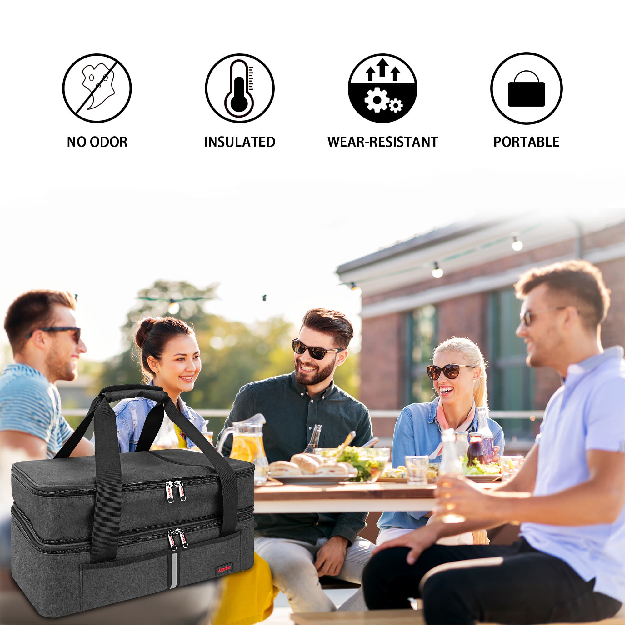 Double Decker Insulated Casserole Carrier for Hot or Cold Food, Expandable Thermal Food Carrier, Lasagna Holder Tote for Potluck Parties, Picnic, Cookouts, Beach Fits 9"x13" and 11"x15" Baking Dish - 5