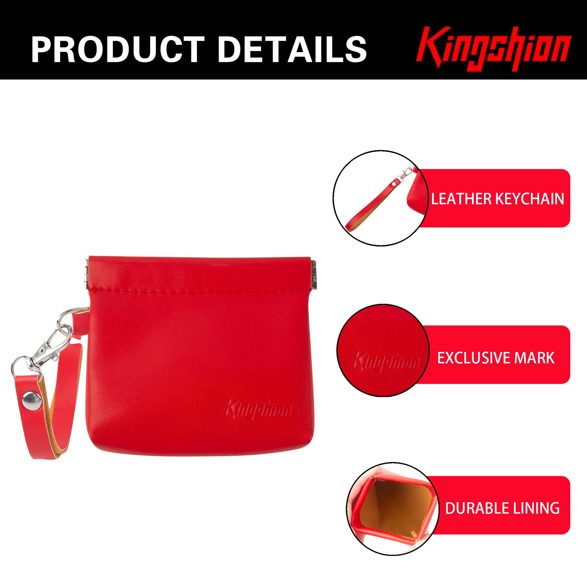 Snap Button Closure Pouch, Small Storage Organizer with Detachable Wrist Strap & 12 Constellation Badges - Self-closing Multipurpose Bag for Cosmetics, Lipstick, Earbuds, Change, Jewelry (Red) - 3