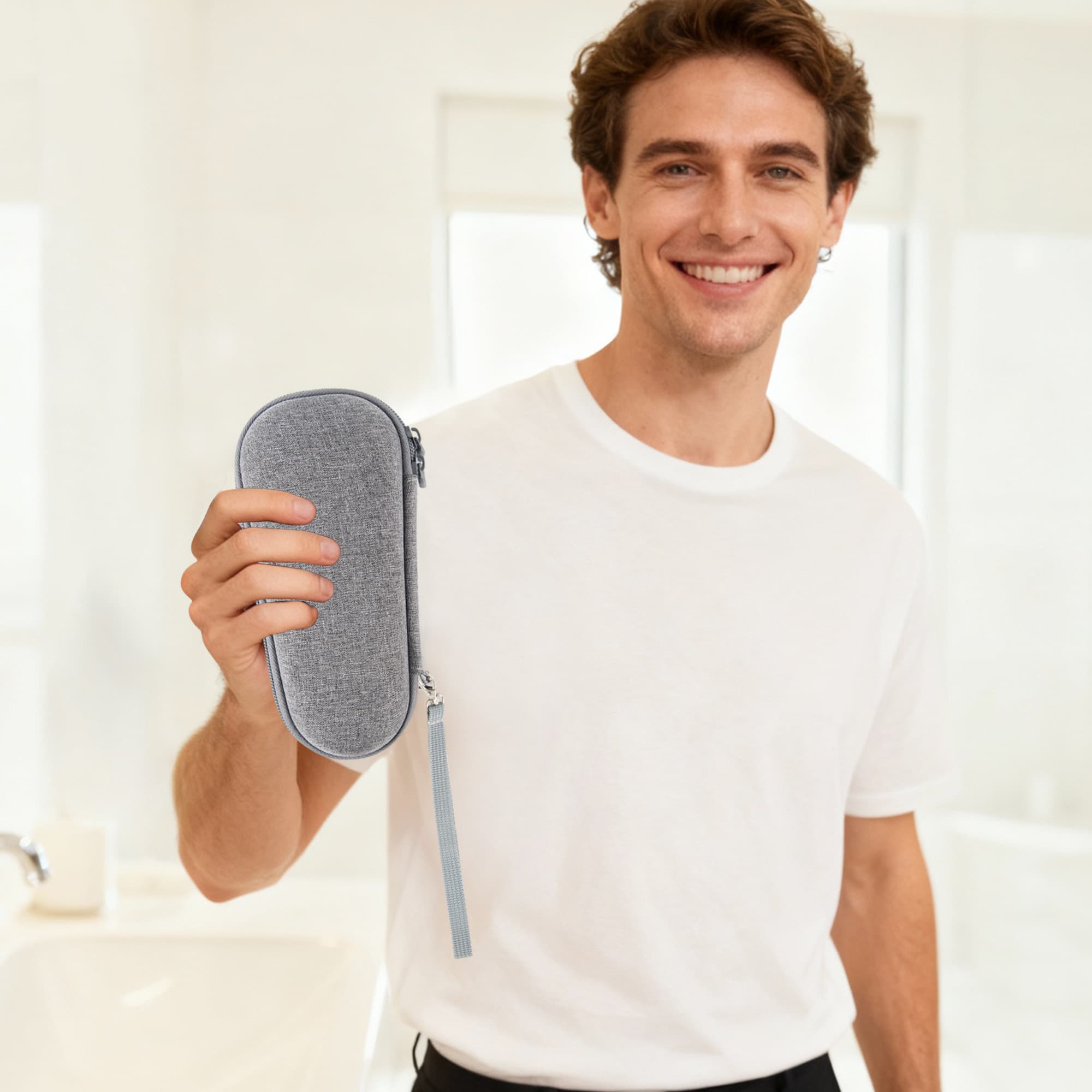 Hard EVA Electric Shaver Case Compatible with Braun S3/S5/S7/S9 & Panasonic es-L320, Splash-Prevention Shockproof Storage Box with Elastic Strap and Charger Mesh Pocket (Gray) - 5