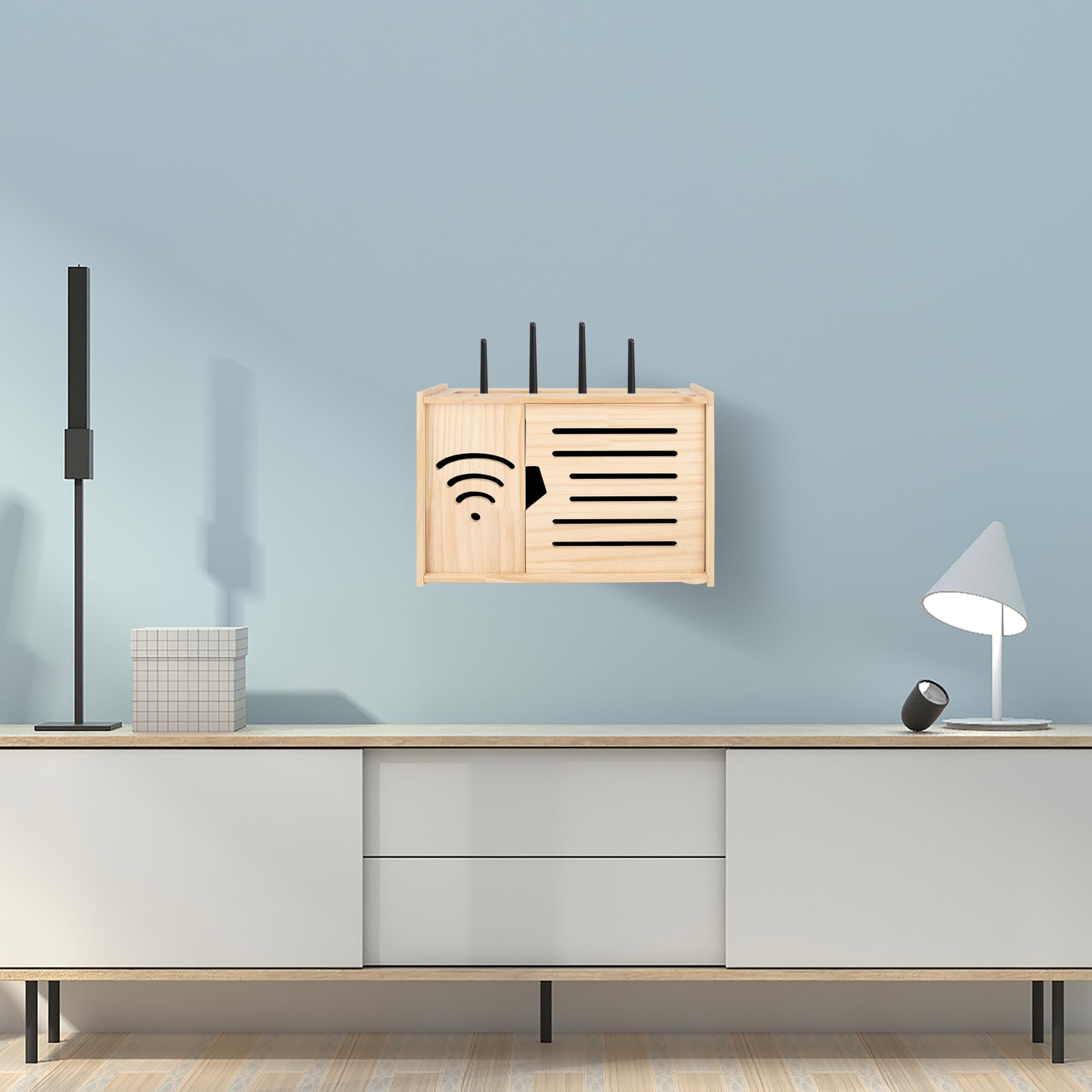 Wooden Wall Mount Router Shelf Storage Box, 13" Wifi Cable Cord Organizer Cabinet, Wireless Internet Device Hide Storage Holder - 6
