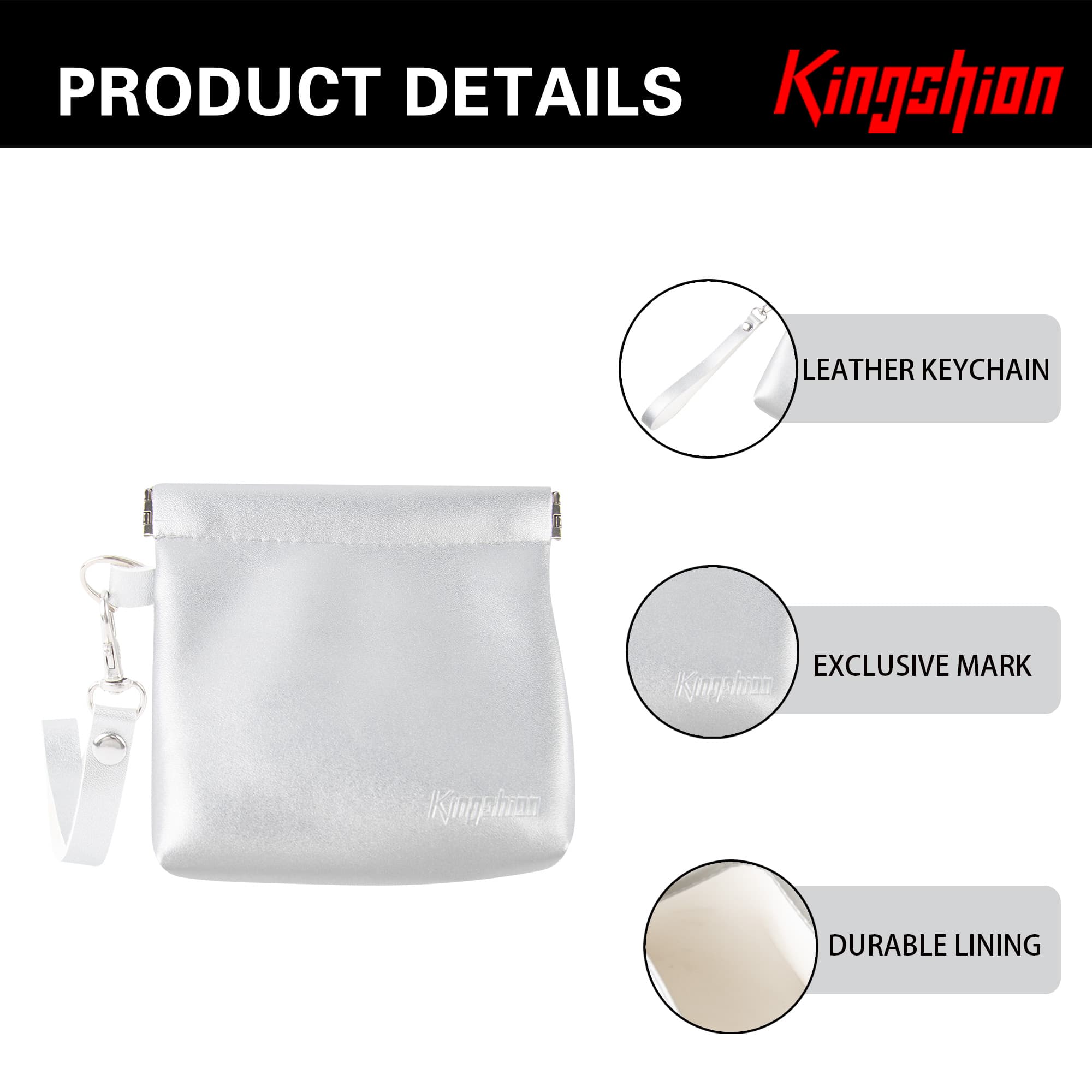 Snap Button Closure Pouch, 4.3 in Storage Organizer with Detachable Wrist Strap & 12 Constellation Badges - Self-closing Multipurpose Bag for Cosmetics, Lipstick, Earbuds, Change, Jewelry (Light Gray) - 3