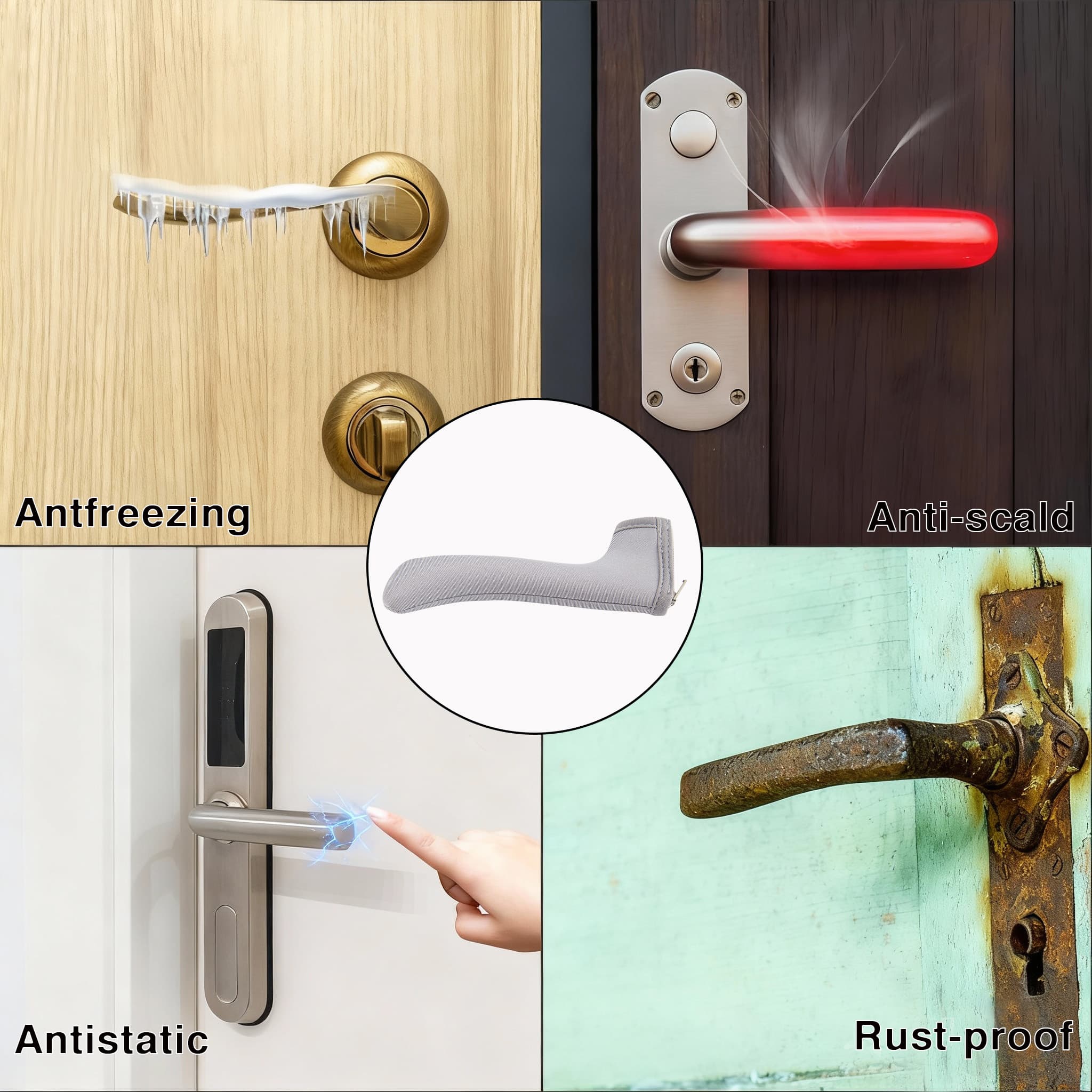 4 PCS Door Handle Covers, Neoprene Rubber Doorknob Protectors with Zippered Adjustable Opening, Anti-Scald & Antifreeze Cushion Covers to Shield Hands from Burns and Chills - 5