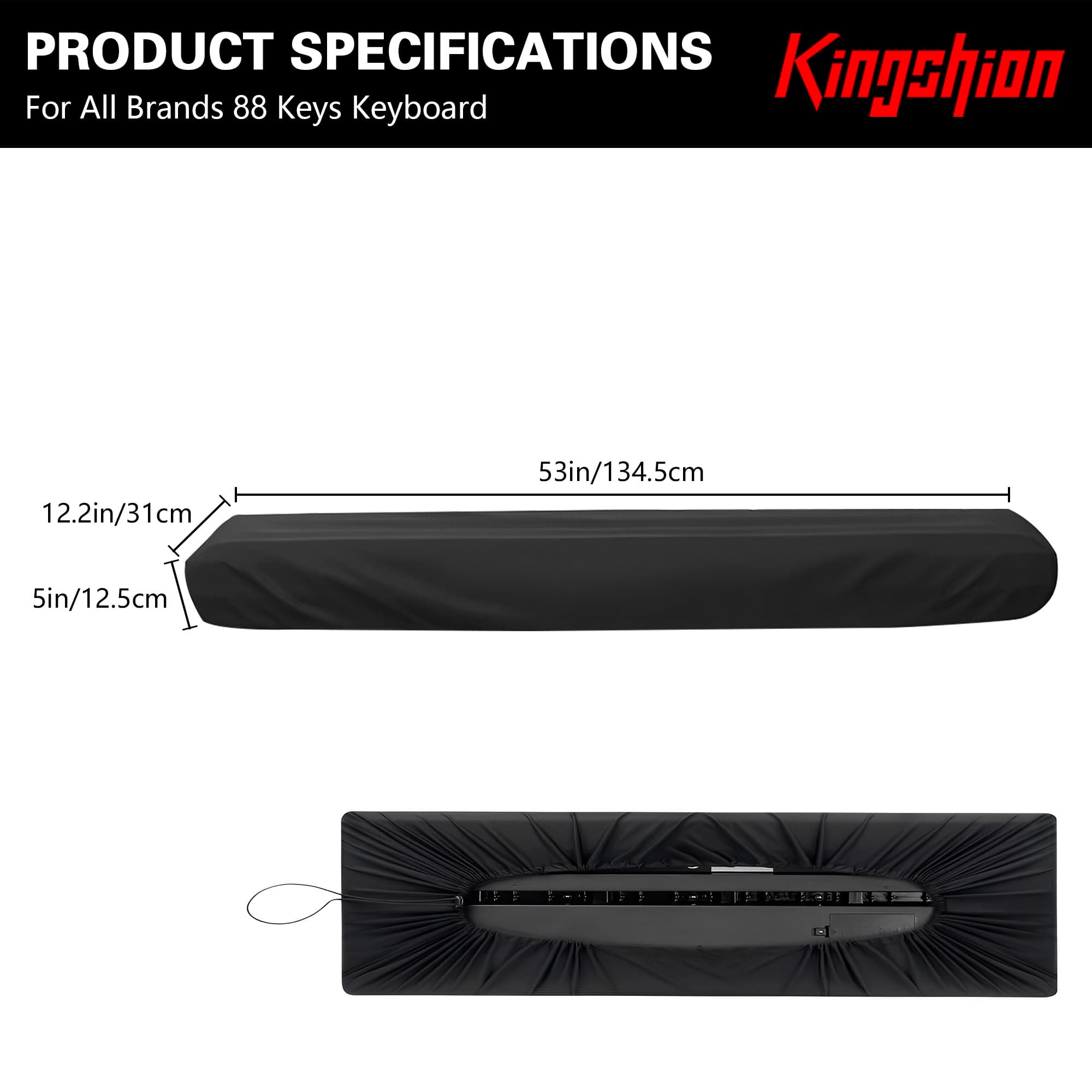 88 Keys Piano Keyboard Dust Cover, Digital Electronic Piano Keyboard Covers, Full Covering Soft and Premium Surface with Durable Elastic Cord Lock (88key, Black) - 1
