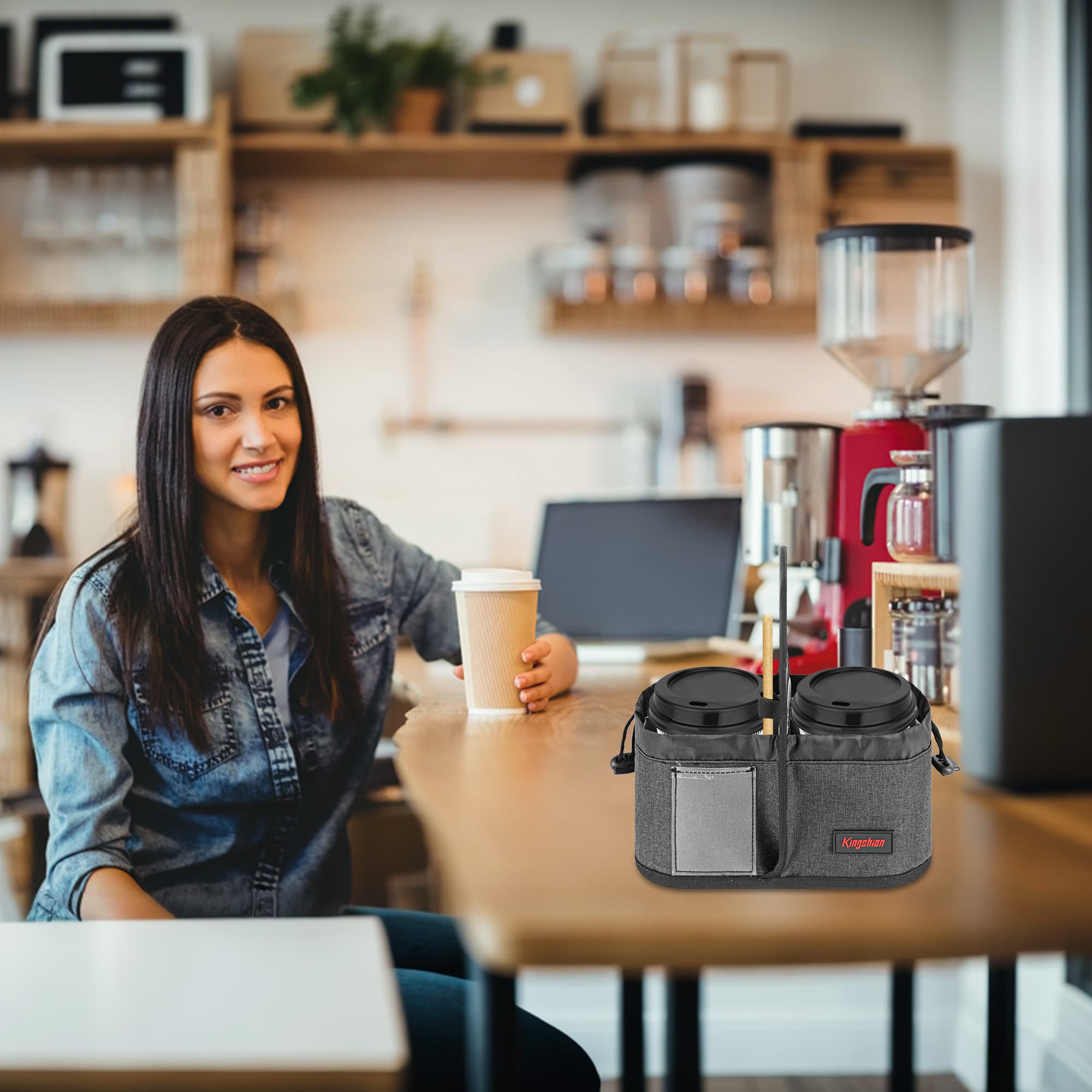 Reusable 2 Cup Coffee Drink Carrier with Handle for Delivery, Cup Carrier for  Hot & Cold Drinks Coffee, Cocktails - Dark Gray - 4