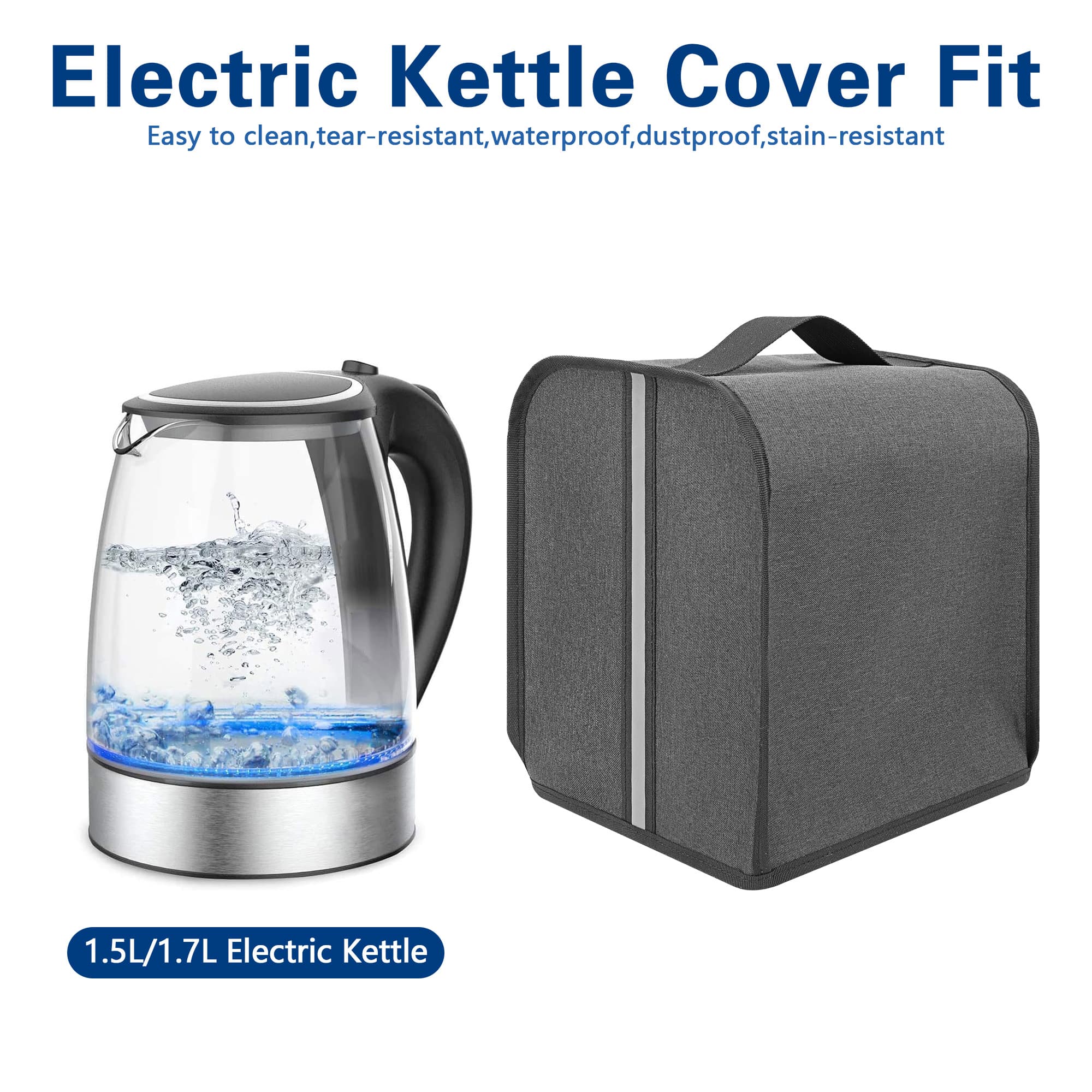 Electric Water Kettle Protective Cover, Water Splash Proof Dustproof Cover with Handle for Electric Tea Pot Boiler, Fit 1.5 / 1.7L Kettle - 3