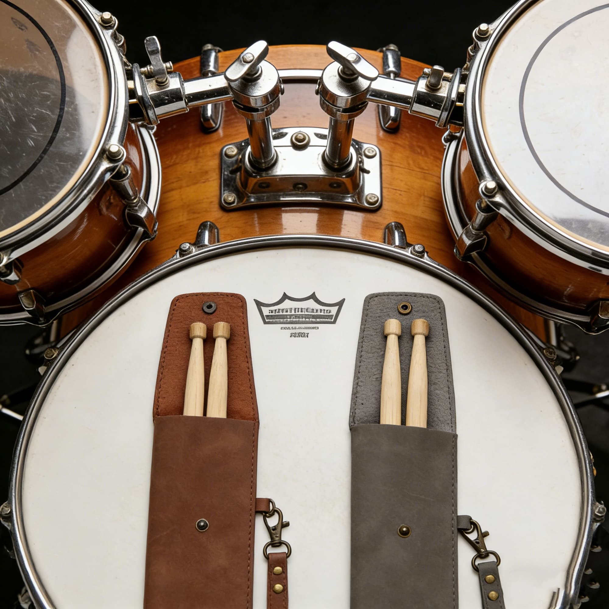 2 Pack Drumstick Storage Bag - Premium PU Leather Drum Stick Case with Handle (Gray & Brown) - Portable Percussion Organizer for Drummers, Gig/Band Practice Accessories - 5