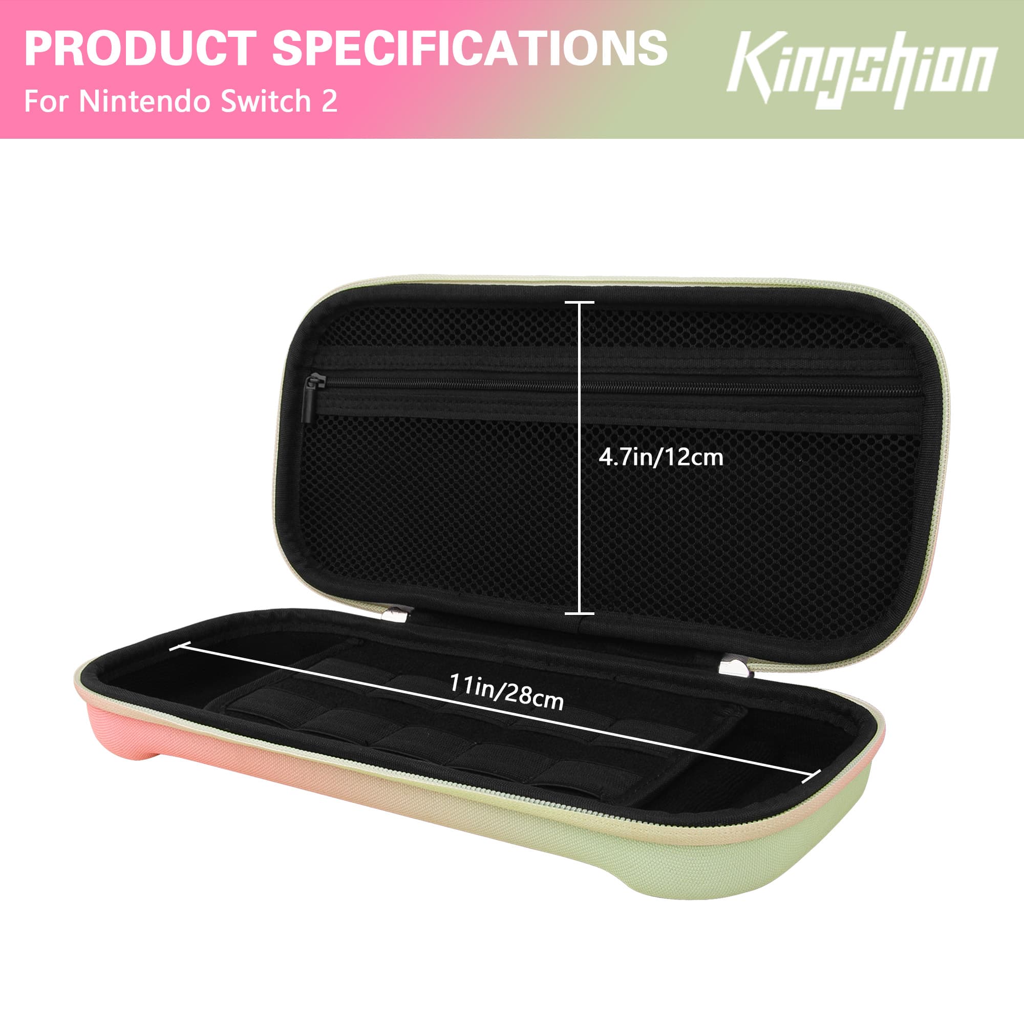 Carrying Case for Switch 2 (2025) - Hard Shell Travel Case with 10 Game Card Slots & Accessory Pocket, Protective Storage Bag for Switch 2 Console - Pinkish Green - 1