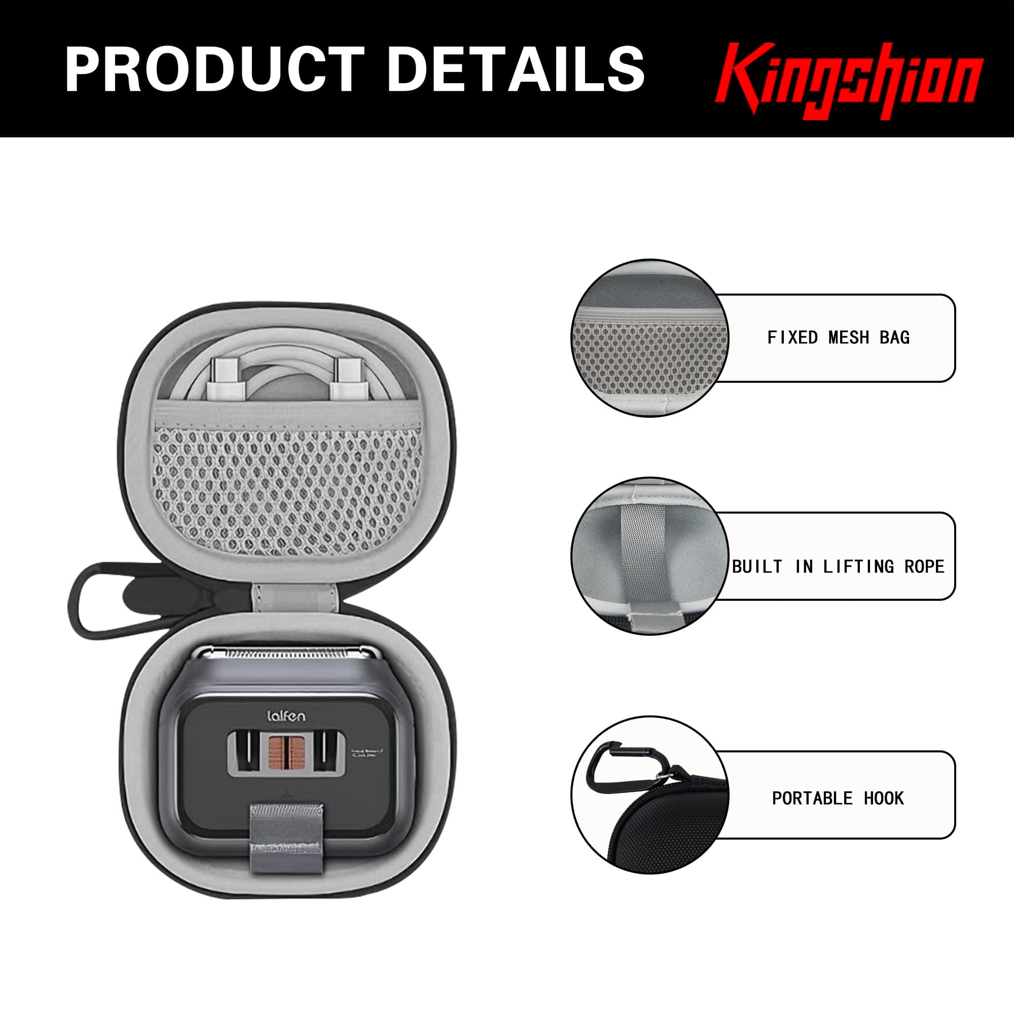 Electric Shaver Razor Case Compatible with Laifen P3 Pro, Hard Shell Compact Protective Travel Storage Box with Mesh Pocket for Shaver Accessories - Black - 2