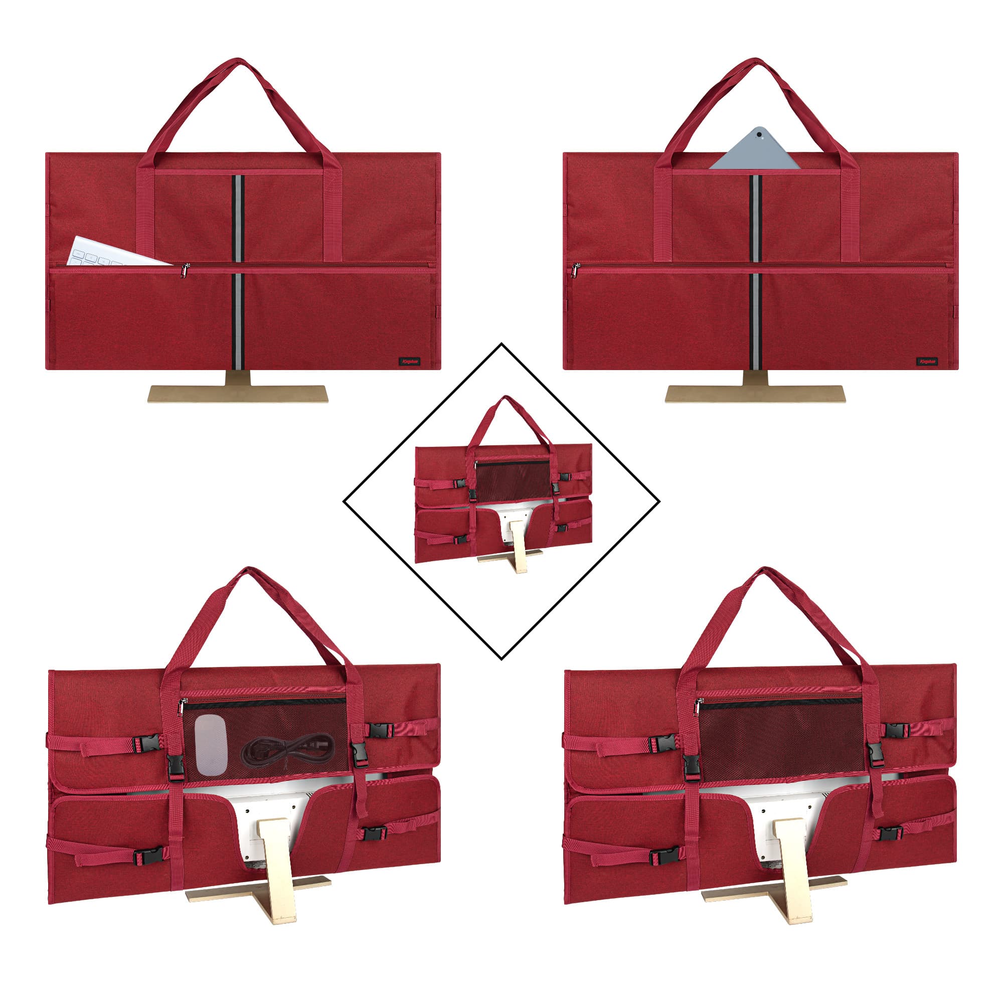 Kingshion Travel Carrying Bag Compatible with 32" All-in-One Desktop Computer and 32" Monitor (Dark Red) - 2