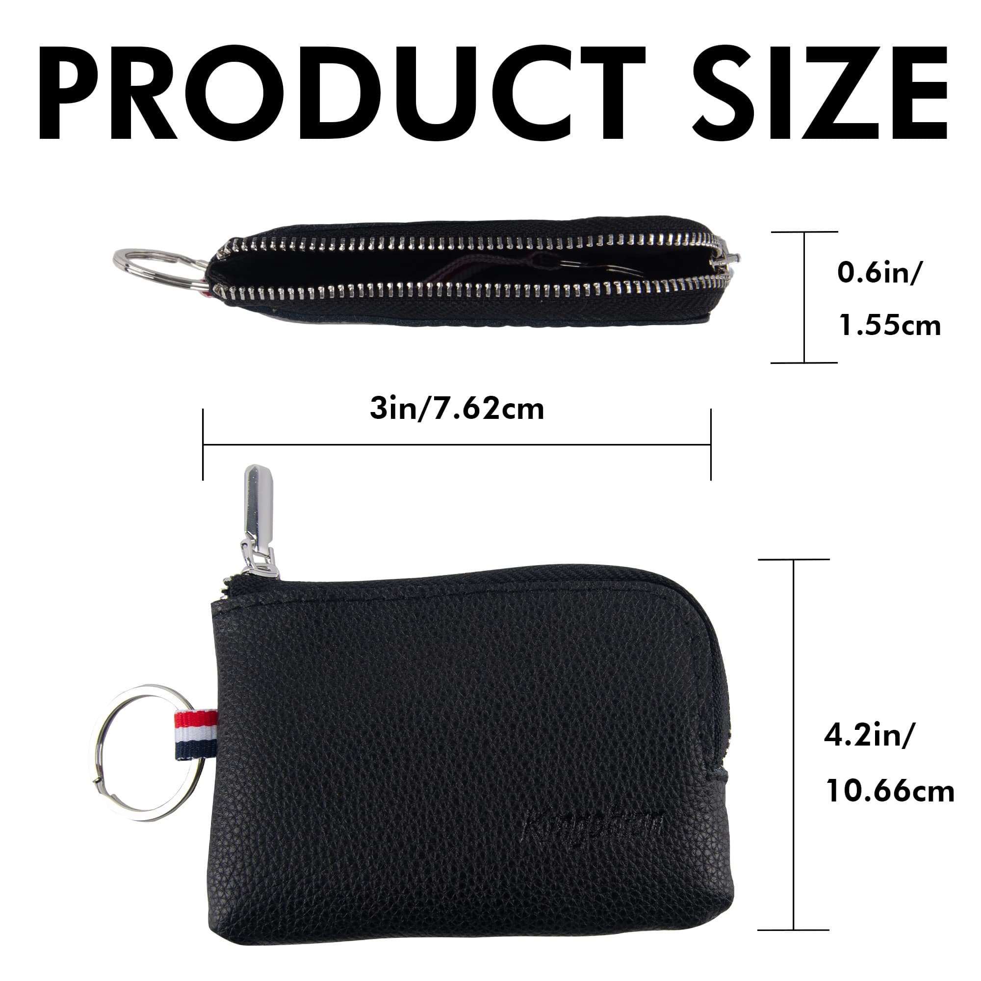Genuine Leather Mini Coin Purse Keychain, Small Change Pouch Wallet with Clip Ring and Inner Key Holder, Compact Coin Wallet for Keys, Coins, Cash (Black) - 1