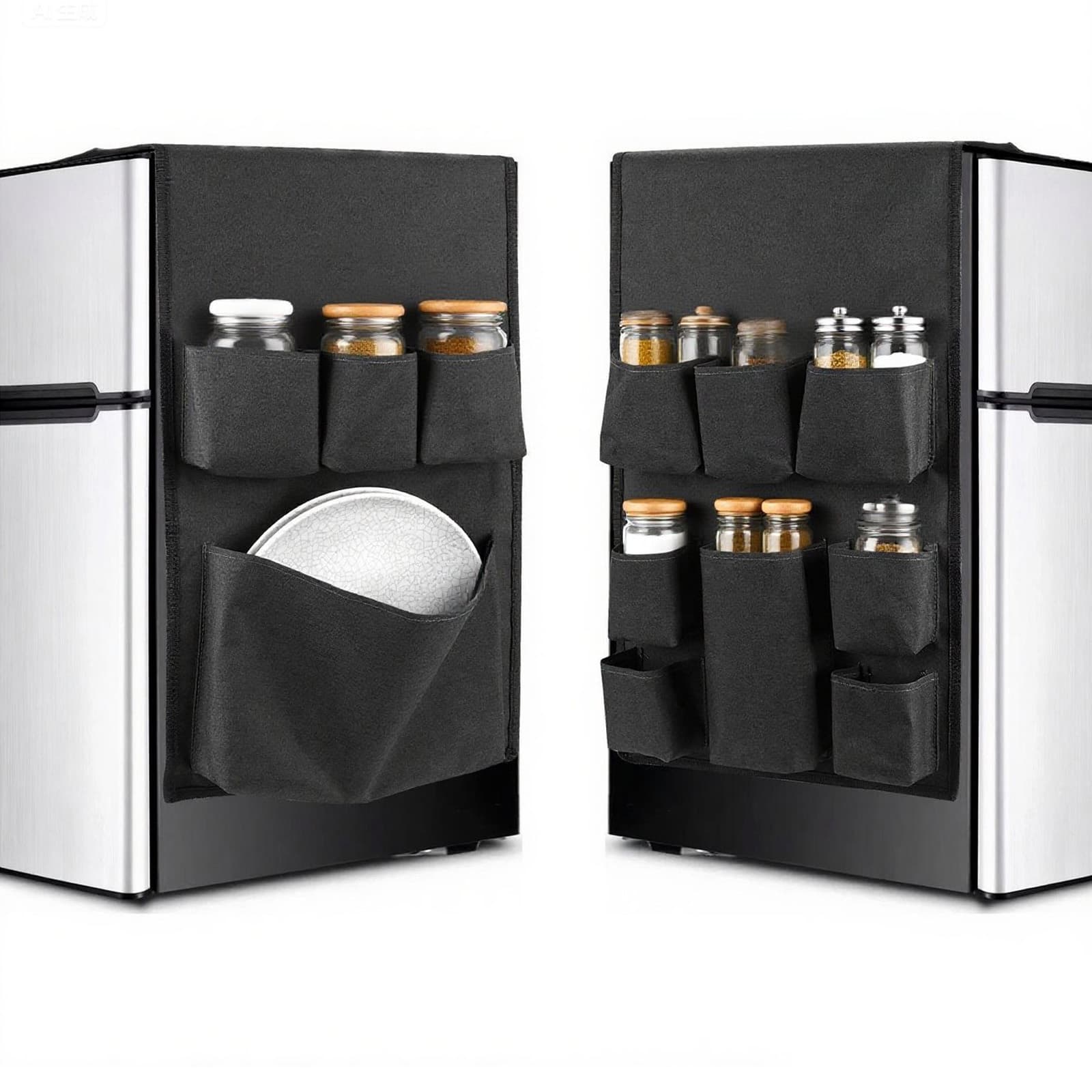 57" x 14" Mini Fridge Organizer with 12 Pockets, Double Side Over the Fridge Storage Bag, Waterproof Refrigerator Caddy Organizer, Mini Fridges Accessories for Dorm Home Kitchen Office