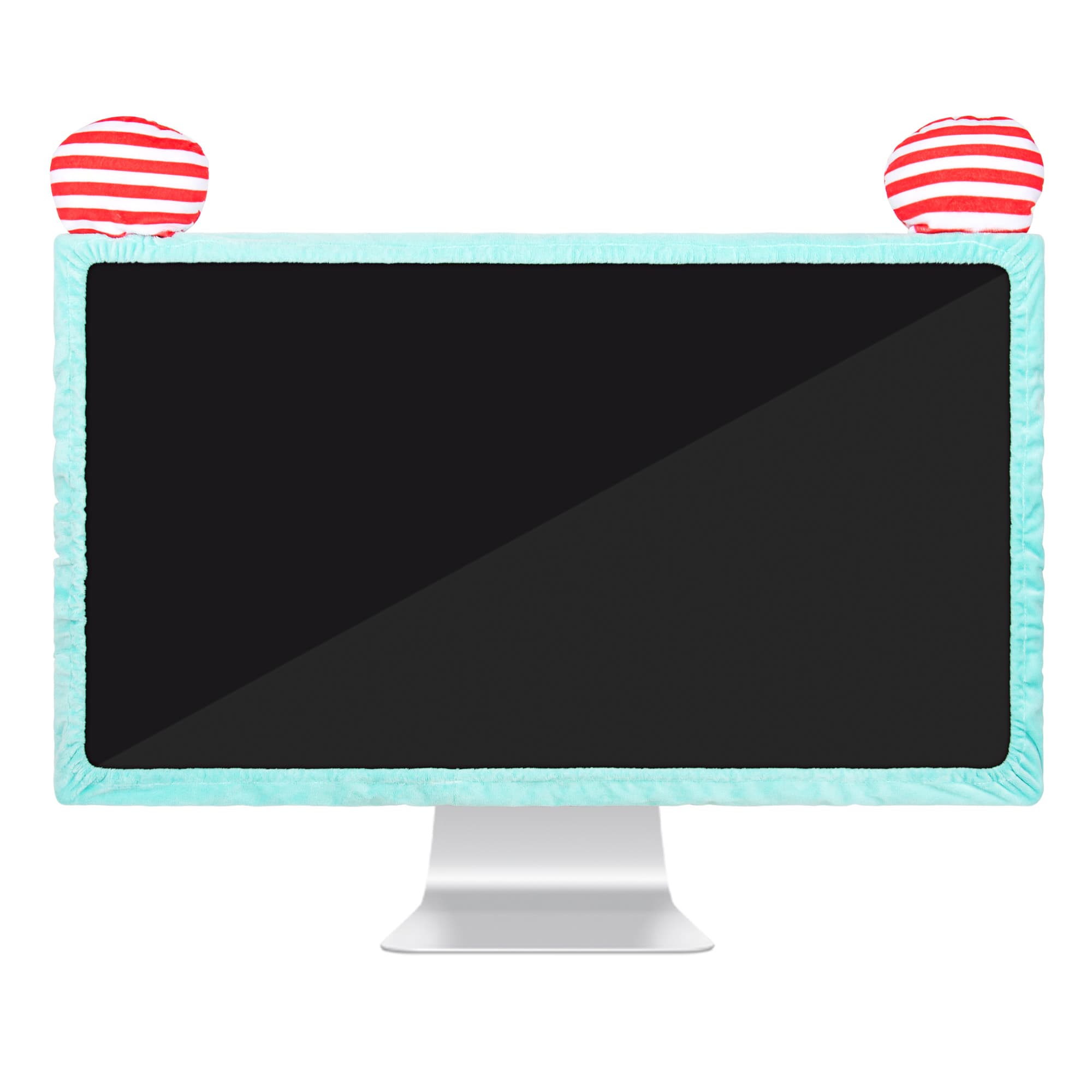 27"-34" Lovely Cute Computer Monitor Cover with Cute Striped Design, Kawaii Display Dust Cover with Furry Design, Elastic Dustproof, Suitable for PC, Tablet, TV, LCD (Green)