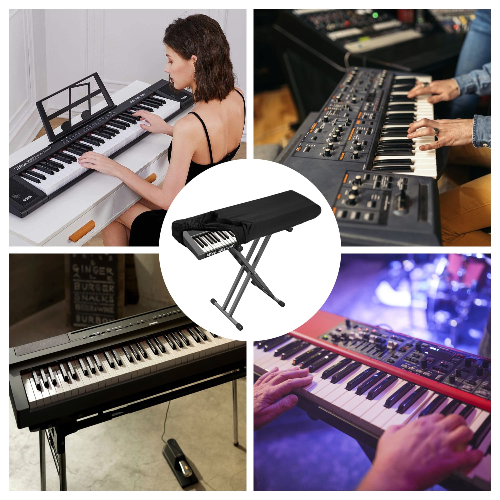 88 Keys Piano Keyboard Dust Cover, Digital Electronic Piano Keyboard Covers, Full Covering Soft and Premium Surface with Durable Elastic Cord Lock (88key, Black) - 5