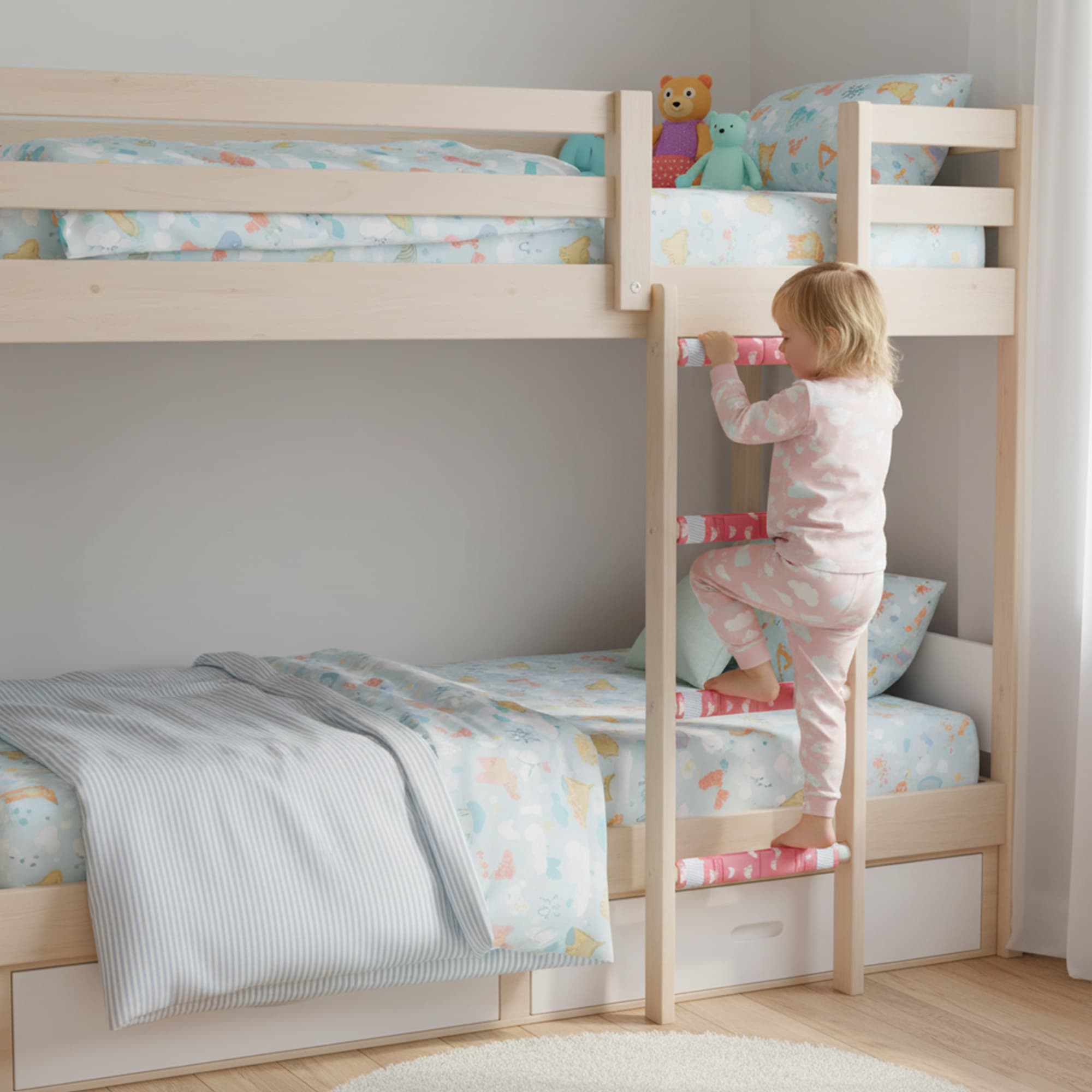 4Pcs Bunk Bed Ladder Pads, 30 x 25cm Bunk Ladder Cover with 8 Adjustable Straps, Comfortable Step Pads for Loft Bed, Suitable for Safe and Comfortable Climbing, Pink Foot - 5