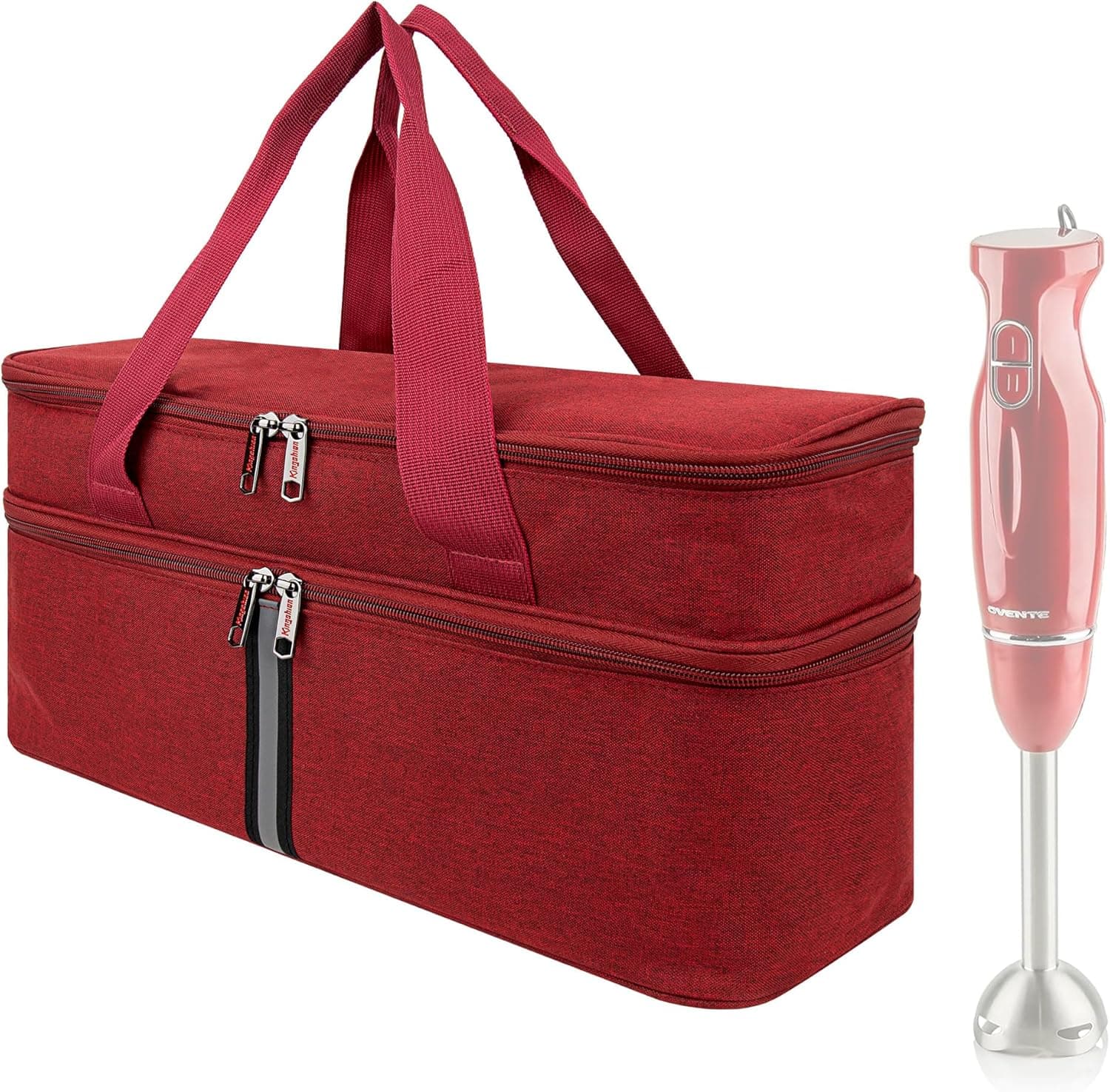 Kingshion Storage bag for Hand Blender, Carrying Case for Immersion Blender Handheld, Stick Blender Travel Storage Organizer - Deep Red (Bag Only)